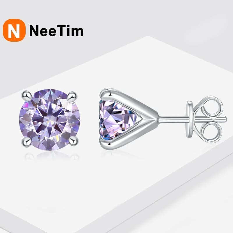 NeeTim 0.5ct 1ct 2ct Moissanite Women's Earrings Sterling Silver 925 Pink Black Blue Grey Sparkling Lab Diamond Earrings