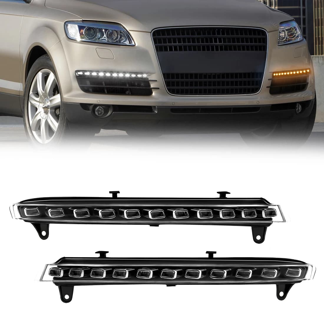 Luci diurne per Audi Q7 2006 2007 2008 2009, 2 pezzi DRL, luce diurna con indicatore di direzione dinamico, luce di guida, accessori auto 12V