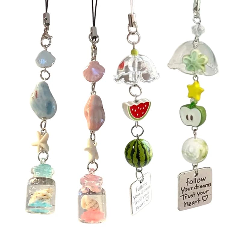 Transparent Keychain Cute Wind Chime Pendant Keyring Mobile Phone Lanyard Kawaii Bag Decorative Accessories Home Decorations