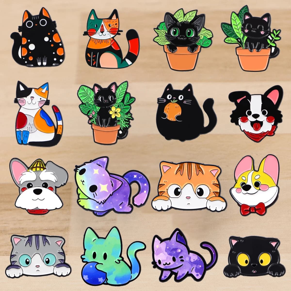 Simpatico gatto nero smalto spilla cani cartoni animati distintivi sullo zaino spille da donna cappello spille accessori cosplay giocattoli regali