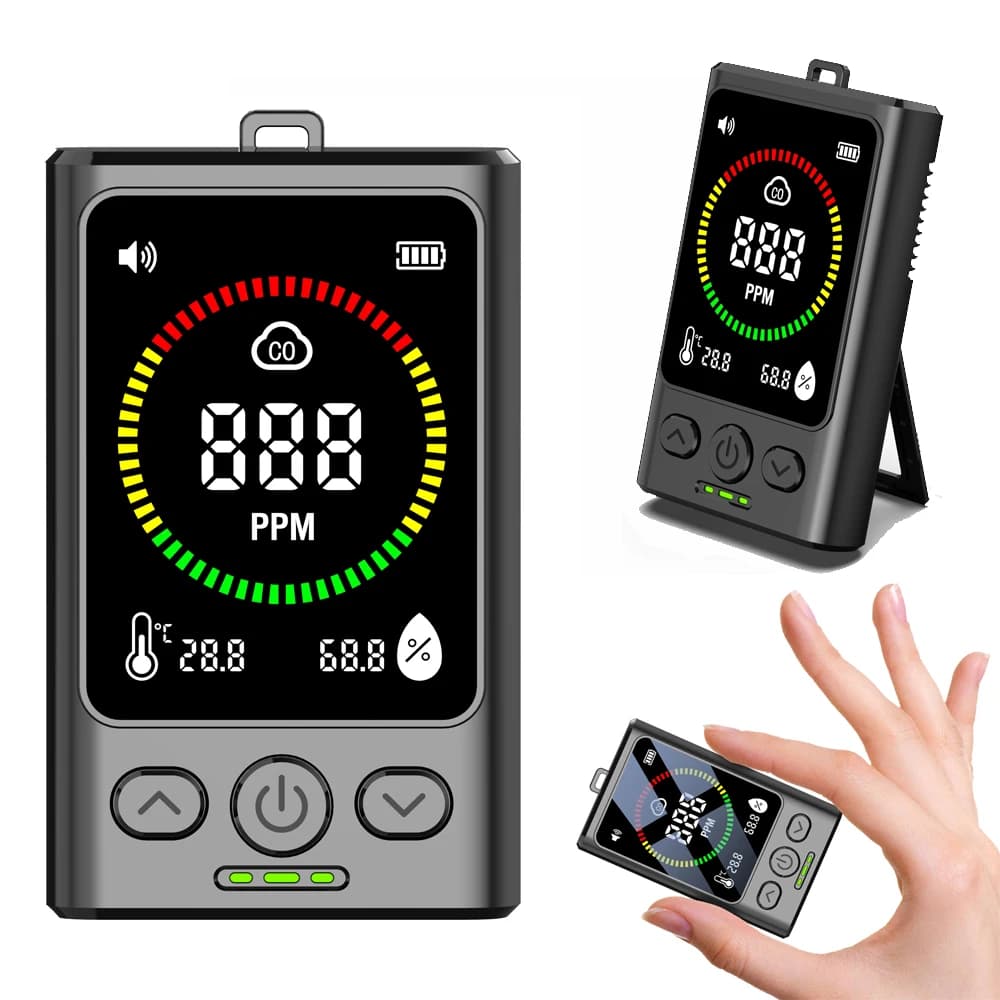 Rilevatore di monossido di carbonio 3-in-1, monitor di temperatura e umidità con display LCD, allarme portatile per monossido di carbonio