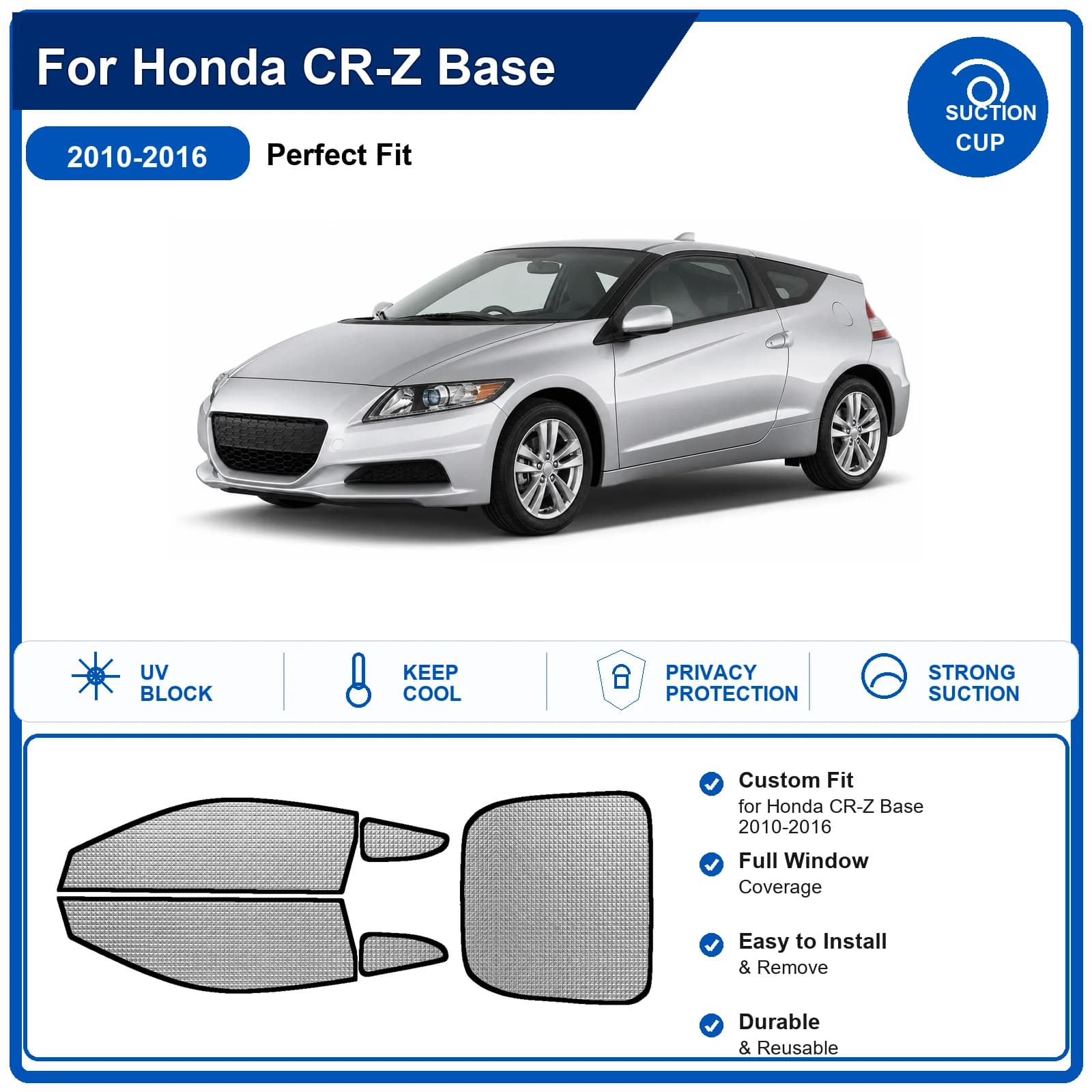 For Honda CR-Z Base 2010-2016 Custom Full Set Windshield Sun Shade Aluminum Foil Heat Insulation Anti UV Foldable