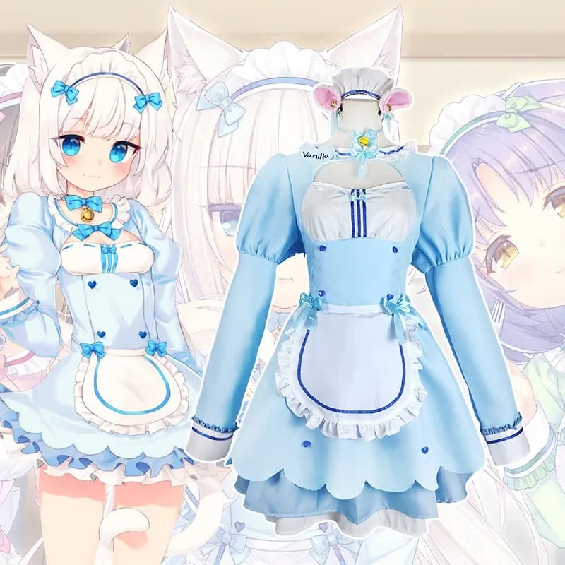 Role playing costumes, wigs, vanilla sets, cat maid outfits, Lolita women's dresses, cute pink and blue in the game "Chocolate C