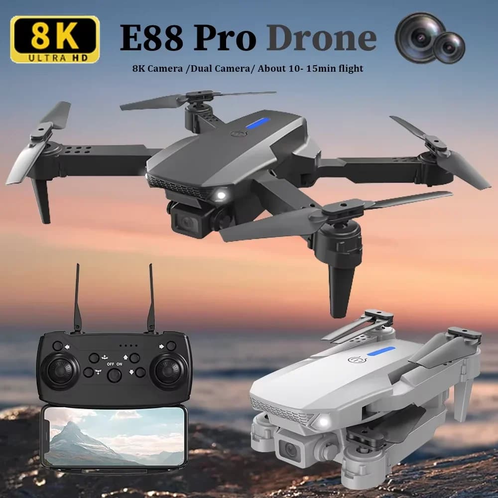 Drone RC E88 HD 4K 2026 con Telecamera Grandangolare, Elicottero Pieghevole Quadricottero per Bambini, Regalo Professionale di KBDFA