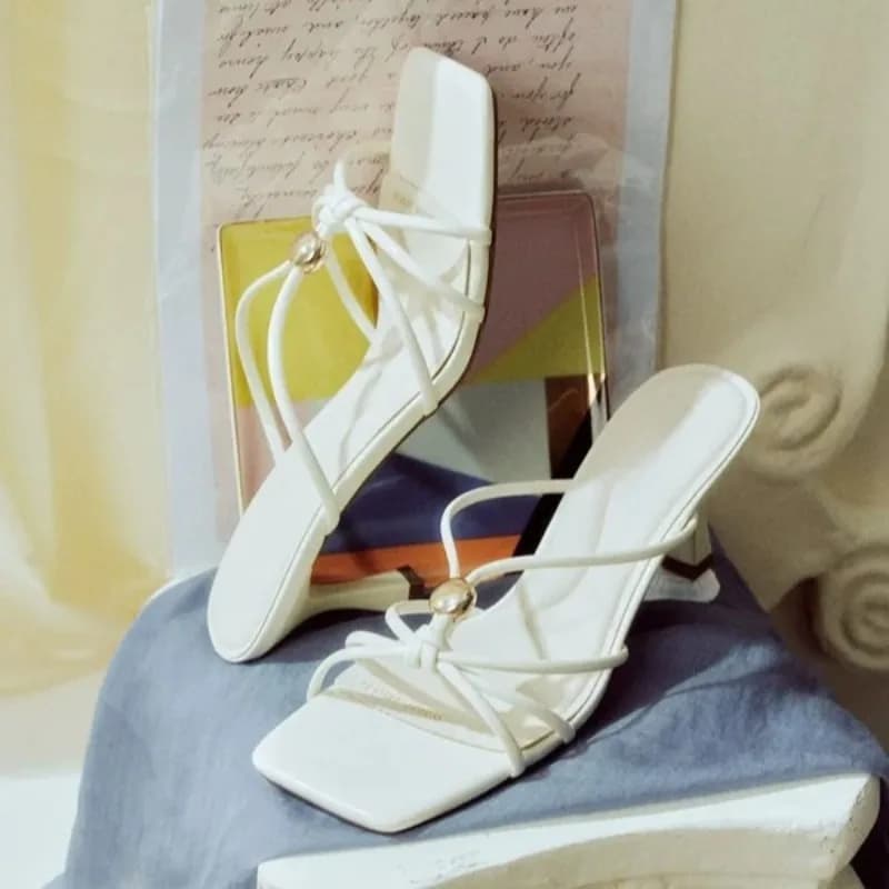 2026 Summer New Fashion Drag Fashion Square Toe Open Toe Cross Thin Strap High Heel Women's Shoes