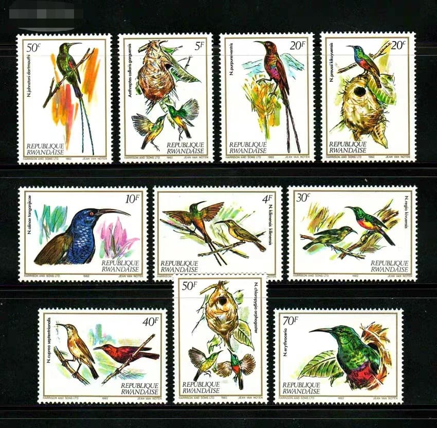 Rwanda Post Stamps Postage Year 1982 Wild Birds Set 10 All New MNH Collectible Postage Stamps Material For Scrapbooking