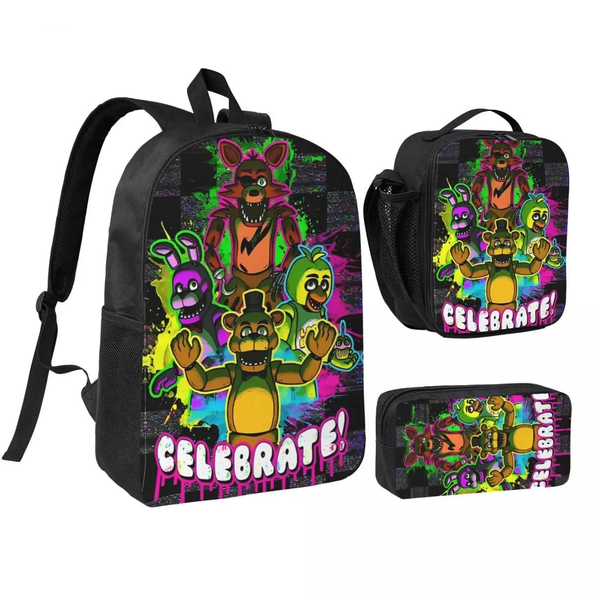 3pecs/set FNAF Security Breach Backpack for Teenage Back To School Movie Game High School Canvas Bags Lunch bag Pencil Case