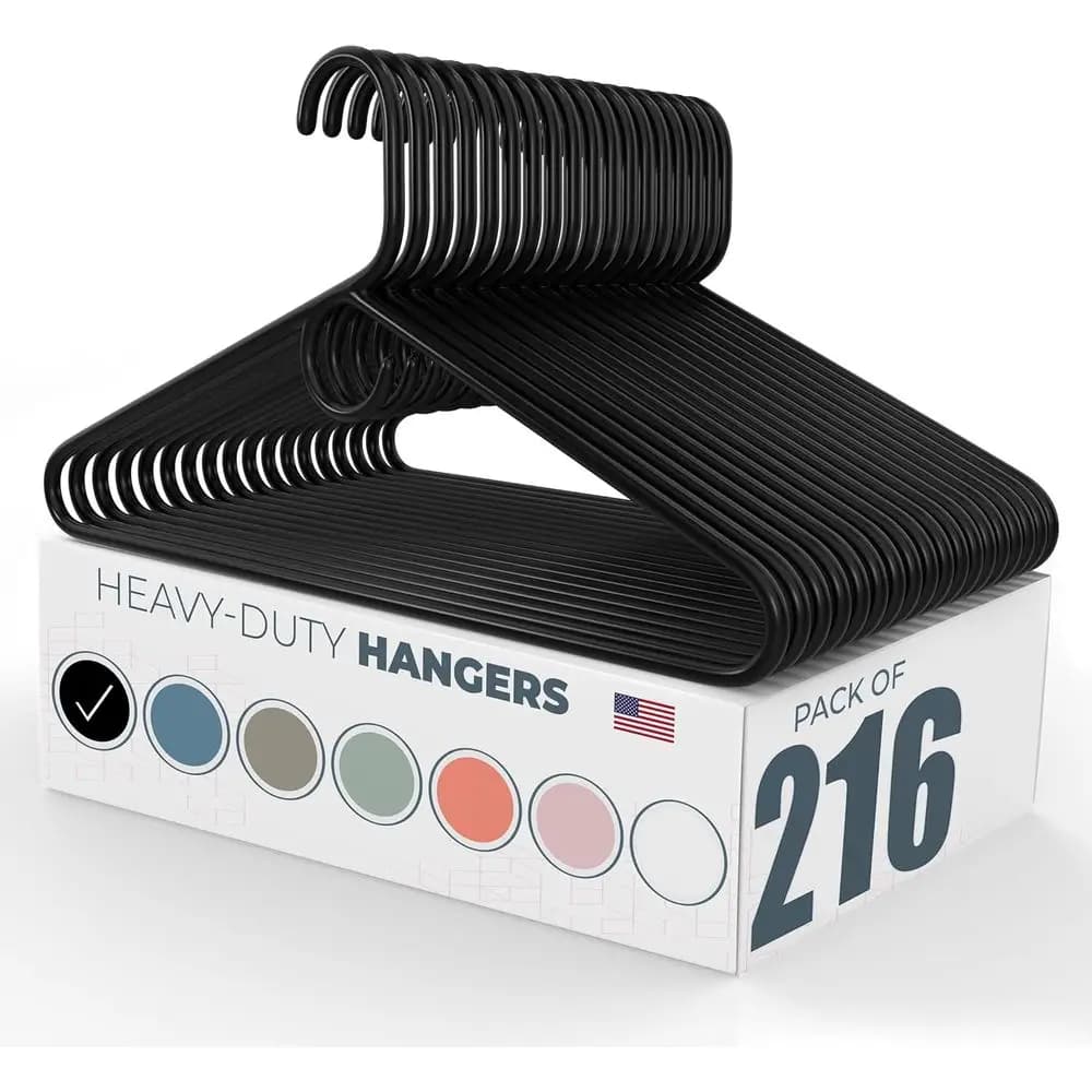 Heavy Duty Clothes Hangers 100+ Pack (216 Count) – Made in The USA – 8lb acity Plastic Hangers or Adult Clothing – Durable or Pa