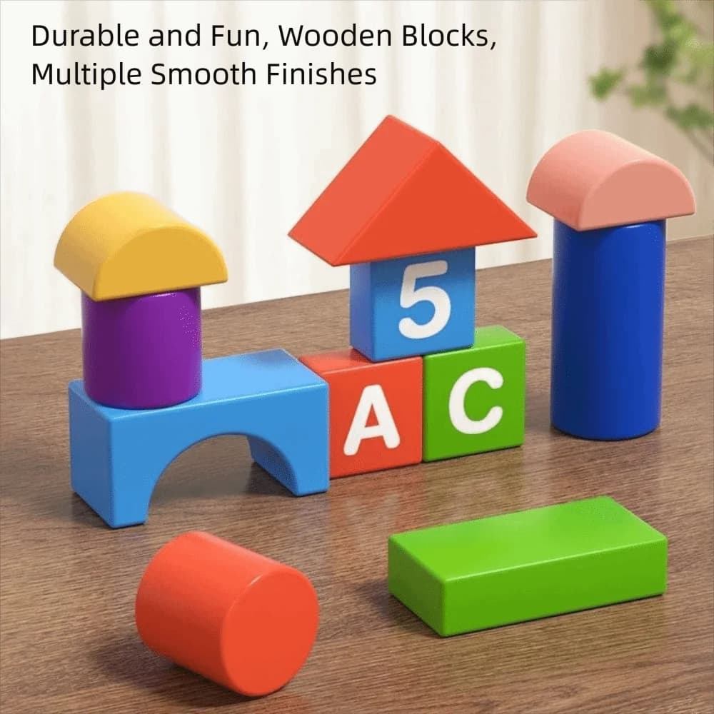 Blocchi di costruzione in legno per l'apprendimento precoce con scatola portaoggetti, blocchi assemblabili creativi per l'impilamento di figure per bambini piccoli