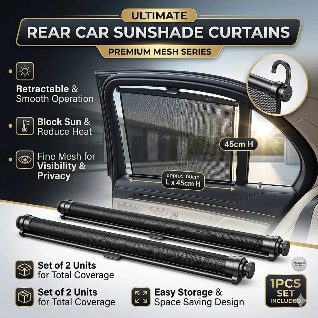 Universal Retractable Car Window Sunshade Mesh Curtain UV Protection Side Window Summer Heat Insulation Privacy Shield