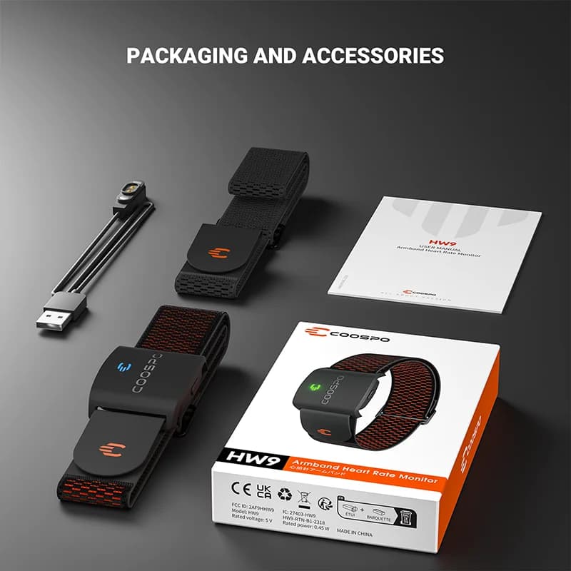 CooSpo HW9 Armband Heart Rate Monitor, Rechargeable Optical Heart Beat Sensor Bluetooth 5.0 ANT+ Fitness Outdoor Tracker
