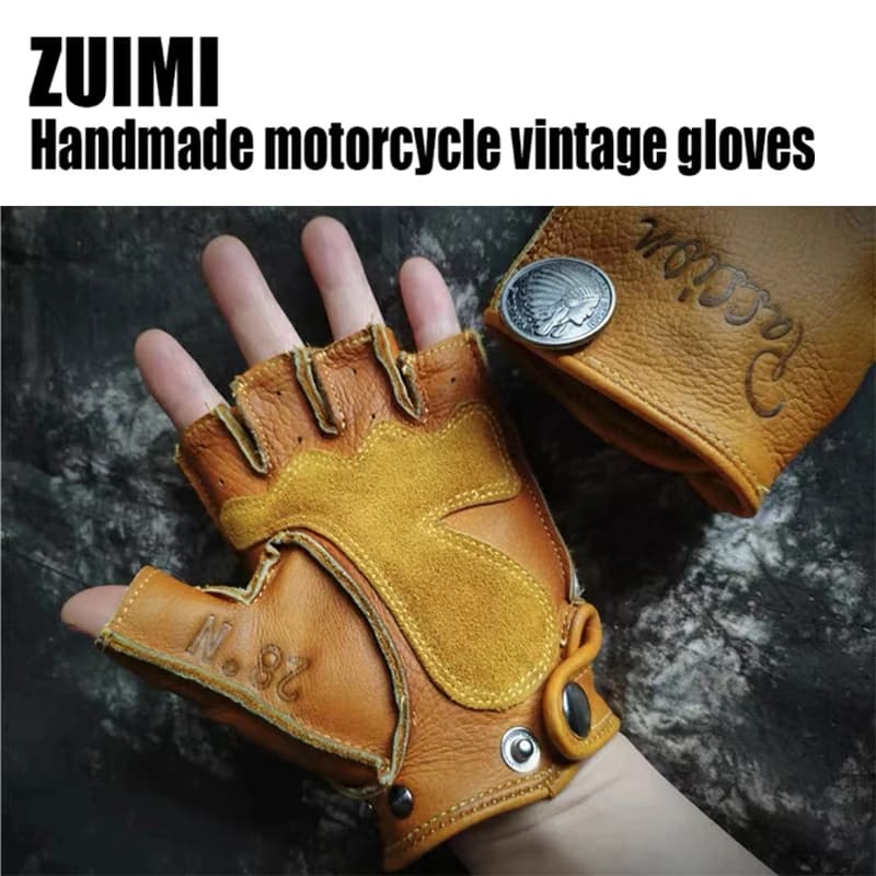 Guanti da moto da uomo che guidano Retro moto Driver antiscivolo durevole mezze dita senza dita Fitness guanti in vera pelle di capra