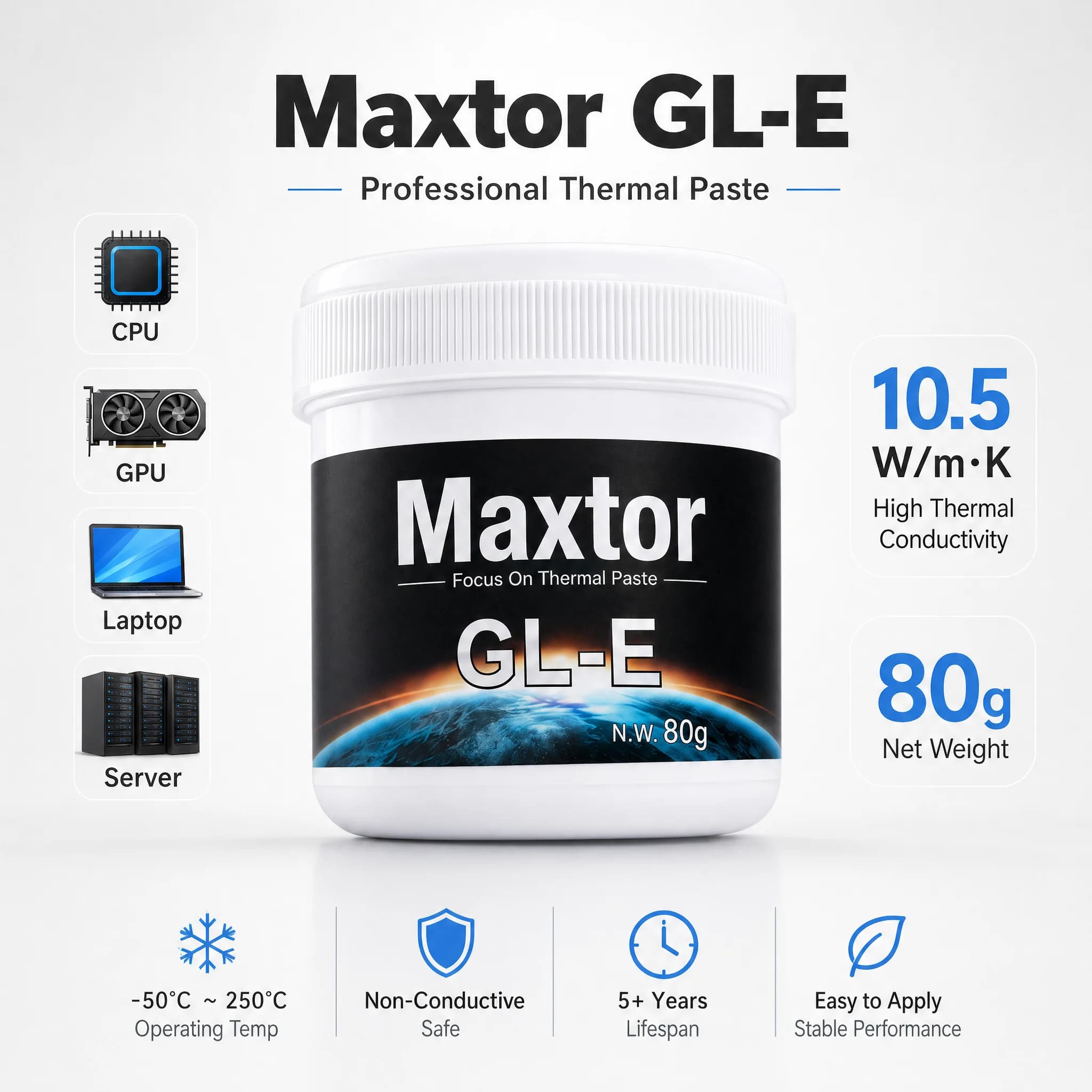 Maxtor GLE 80g Thermal Paste CPU Cooler Heatsink Heat Sink Paste for GPU Video Card - Thermal Compound for Heat Dissipation
