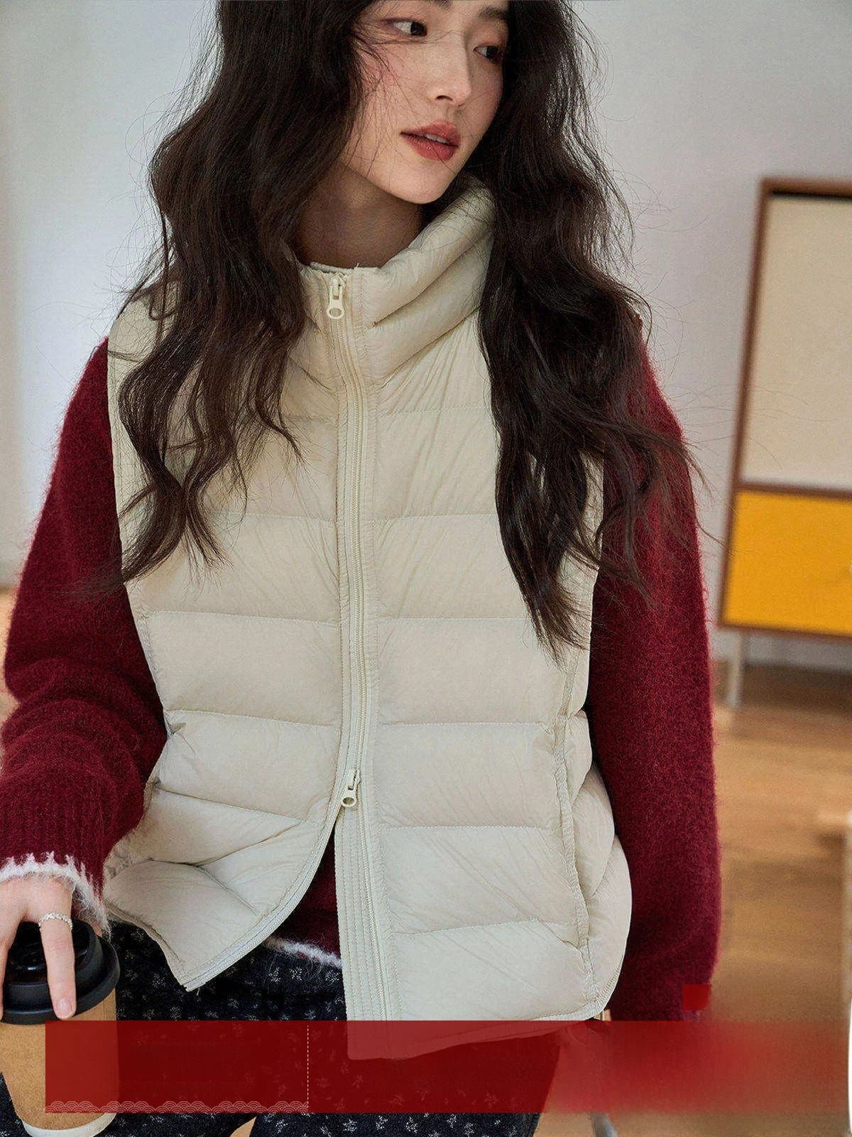 Gilet Imbottito da Donna MoZao con Doppia Cerniera e Collo Alto, Caldo e Comodo, Stile Casual Elegante, Tinta Unita, in Poliestere