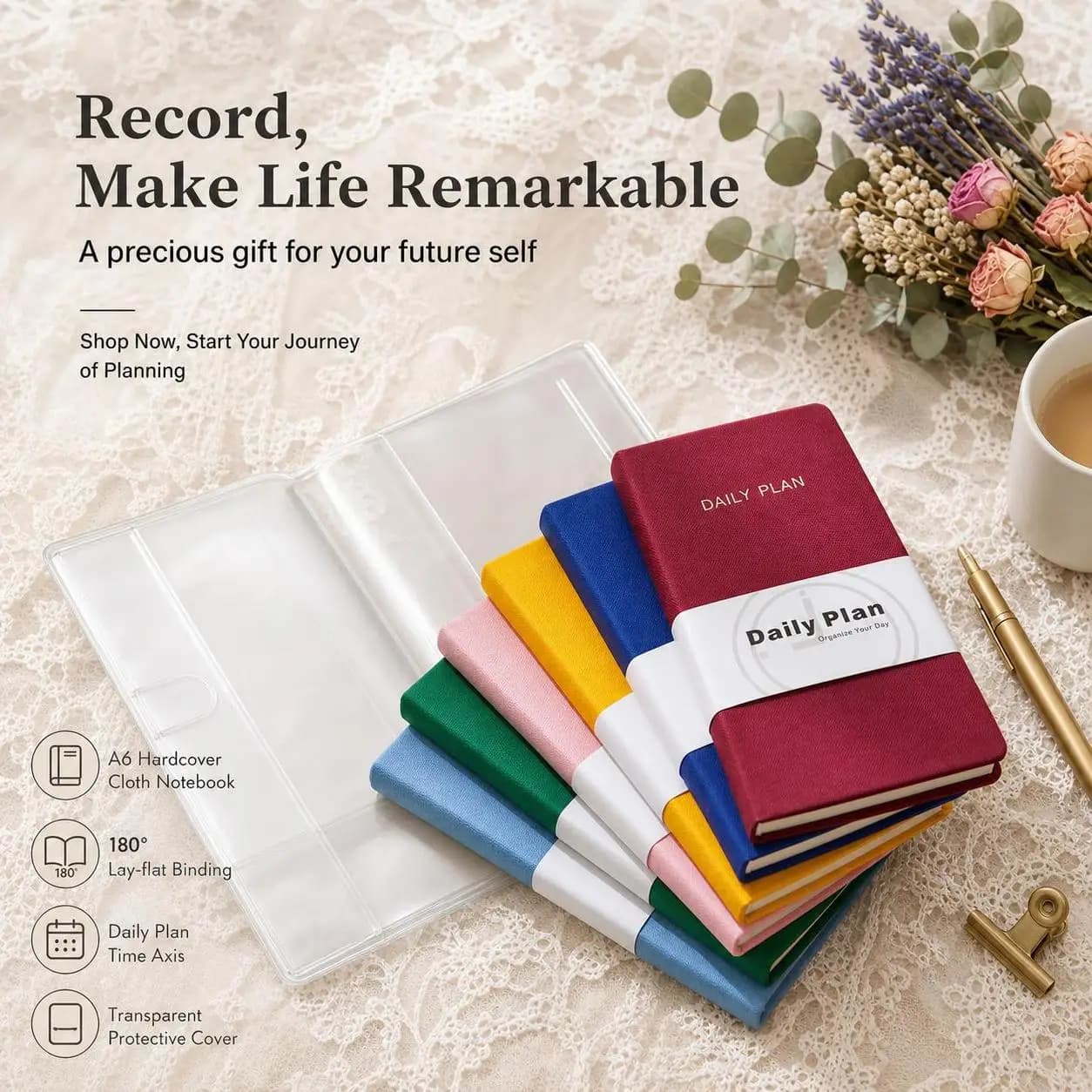 Fabric Daily Plan Notebook with PVC Book Cover Protector Weeks Planner Travel Journal for Daily Schedule Stationery Supplies