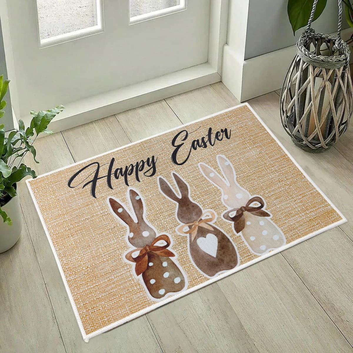 Zerbino di Pasqua primaverile Felice Pasqua Simpatico uovo di coniglio Stampa Ingresso esterno Tappeto da bagno Tappetino Decorazione domestica di Pasqua
