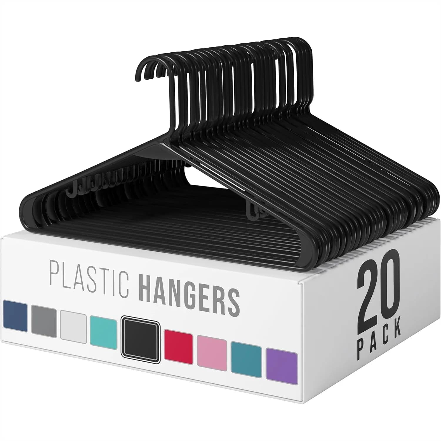 Plastic Hangers 20 Pack Black - Slim Space Saving Clothes Hangers for Closet Organization with Swivel Hooks