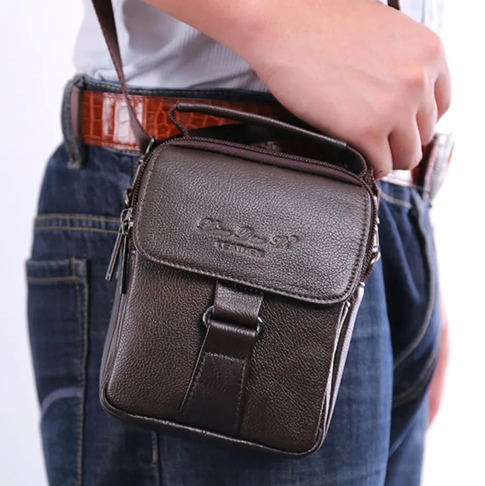 Borsa a tracolla piccola da uomo con tracolla a tracolla Borsa a mano in vera pelle da uomo in vera pelle di vacchetta Borsa a marsupio con cintura