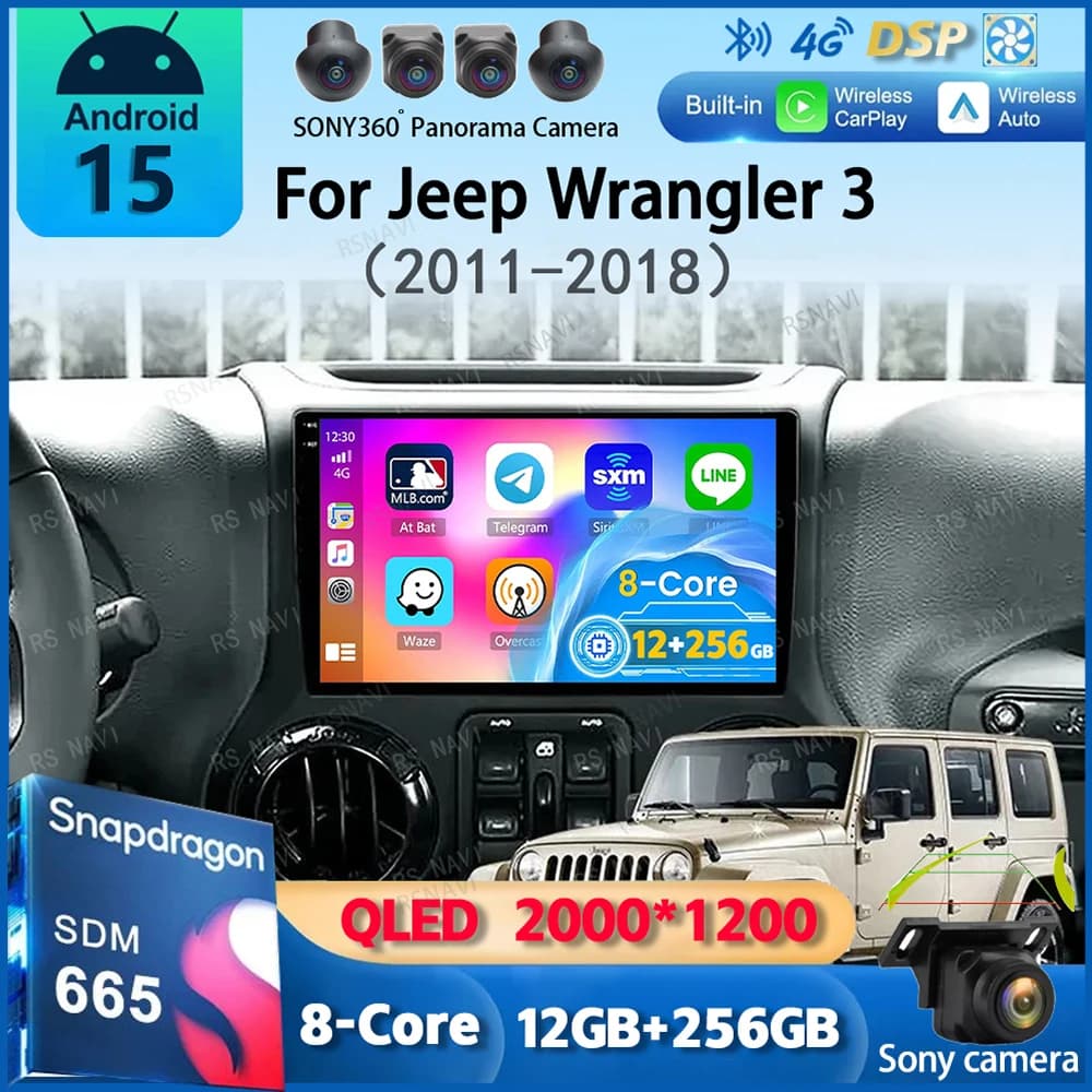 Android 15 CarPlay Auto Autoradio Per Jeep Wrangler 3 JK 2011-2018 GPS Lettore Multimediale Autoradio Navi Stereo 4G + WIFI DSP 2din