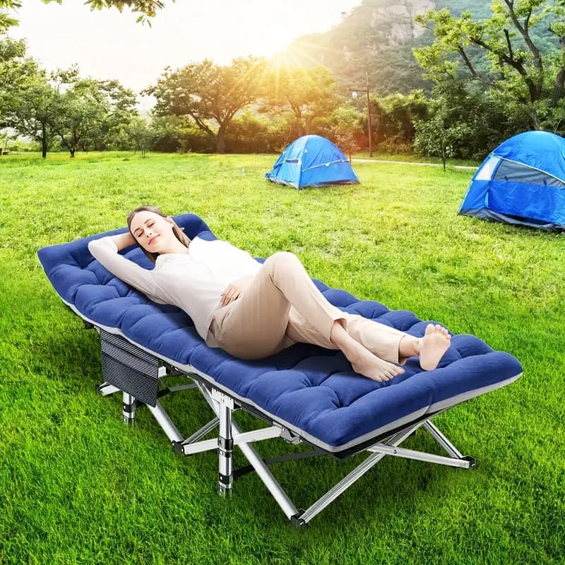 Lettino da campeggio pieghevole con borsa portaoggetti per adulti, letto portatile leggero per viaggi all'aperto, escursioni, facile da montare