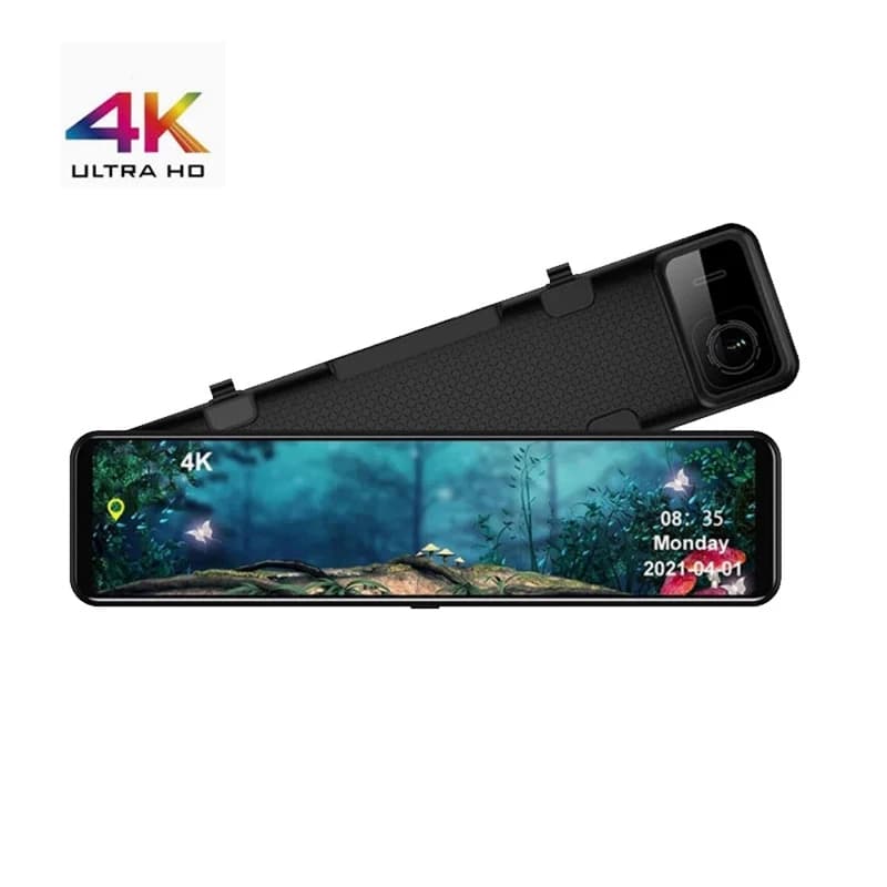 12 Inch Touch Screen Dual Camera 4K Car DVR Front/Rear Dual Lens Dash Cam GPS WiFi Video Recorder Dash-Mirror Style 1 Year