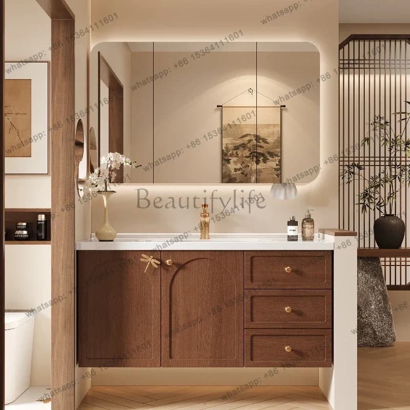 Mobile bagno medievale francese con specchio intelligente antiappannamento e lavabo integrato