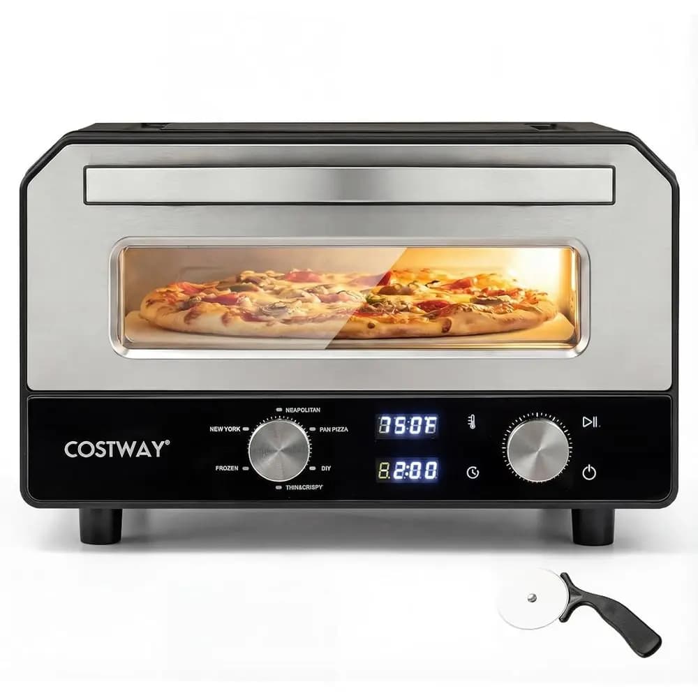 Forno per Pizza da Interno 1700W: 6 Modalità, Preriscaldamento 2 Minuti, 12 Pizze, 750 ℉ Max Temp, con Stone & Cutter