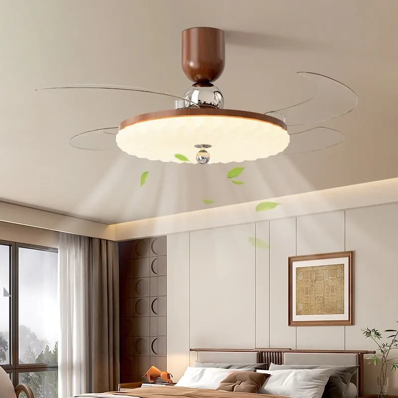 Bedroom Fan Light, Dining Room Invisible Ceiling Fan Light New Chinese Wood Grain Retro Living Room Medieval Fan Light