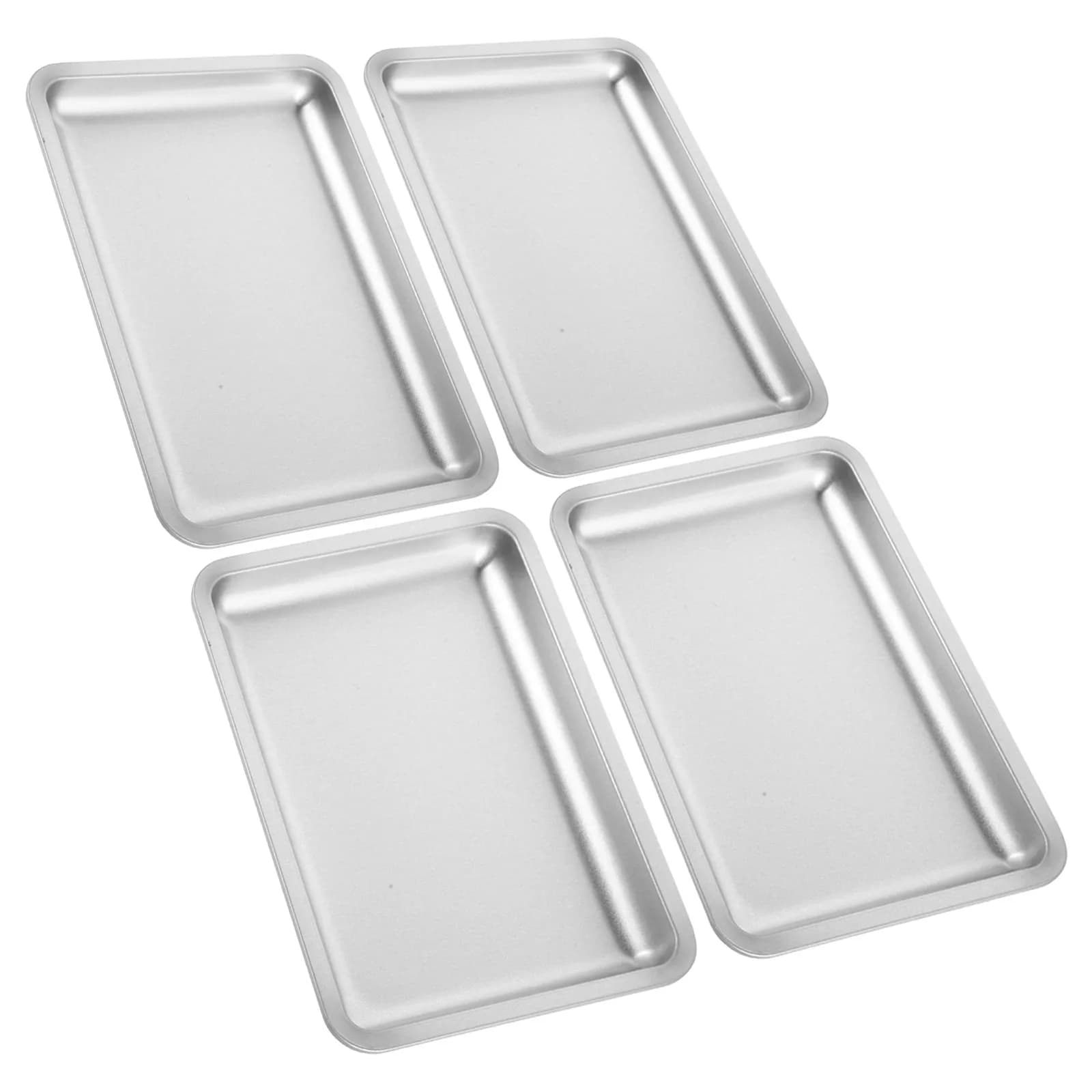 Set di 4 Vassoi per Unghie da Scrivania in Acciaio Inossidabile, Organizzatore Rettangolare in Metallo per Attrezzi Professionali da Salone, Manicure e Gioielli