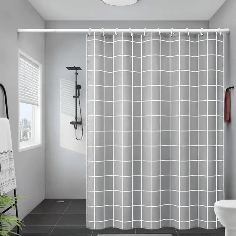 Tende da doccia 180 cm grigio bianco a quadri, tenda da bagno stile moderno semplice, impermeabile 71 pollici con ganci, tessuto in poliestere