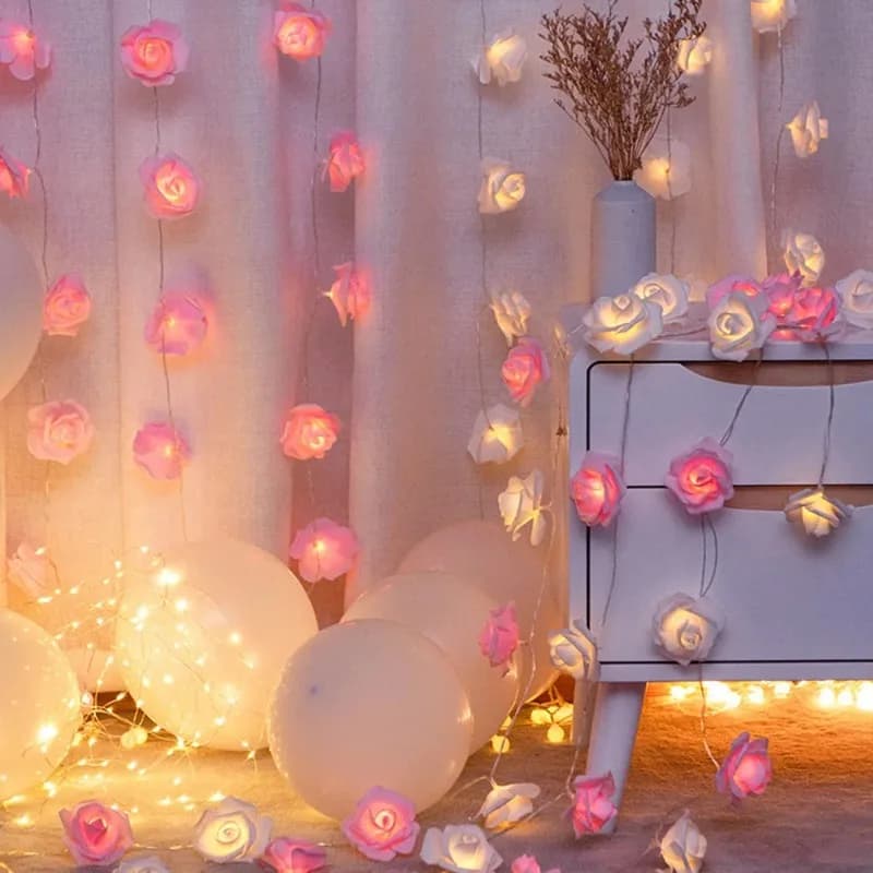 Catena di Luci a Forma di Rosa Artificiale 3M/20LED, Decorazione per San Valentino, Ghirlanda per Matrimoni, Lampada Fatata, Decorazione per Stanza, Ramadan 2026
