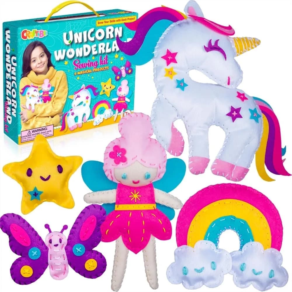 Kit da Cucito Unicorno per Ragazze 7+ - Crea 5 Adorabili Animali in Feltro e Cuscini - Facile Progetto Fai-da-Te, Impara le Tecniche di Cucito a Mano