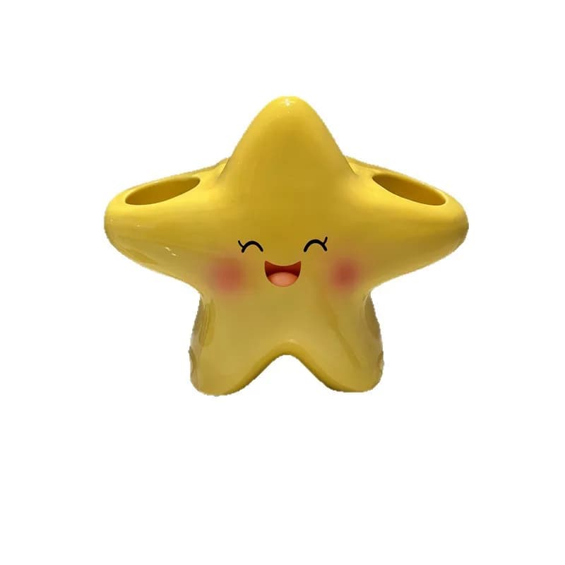 Portaspazzolino in Ceramica a Forma di Stella, Supporto per Spazzolino Elettrico da Bagno con Vano Portaoggetti, Grazioso Portaoggetti Adesivo da Parete Bianco