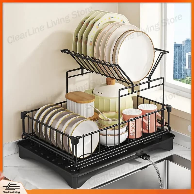 Kitchen Sink Drain Rack Dish Drying Rack Double Layer Shelf Storage Organizer for Plates Cups Utensils Multifunctional