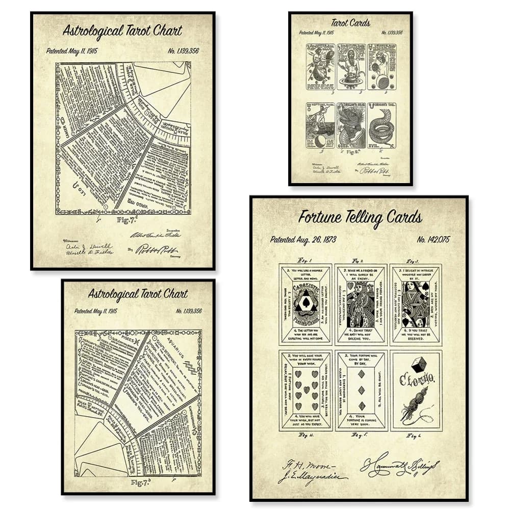 Stampa del brevetto dei Tarocchi del 1915 - Disegno del brevetto del 1910 - Decorazione spirituale - Regalo per lettore di carte dei Tarocchi - Poster antico del mistero