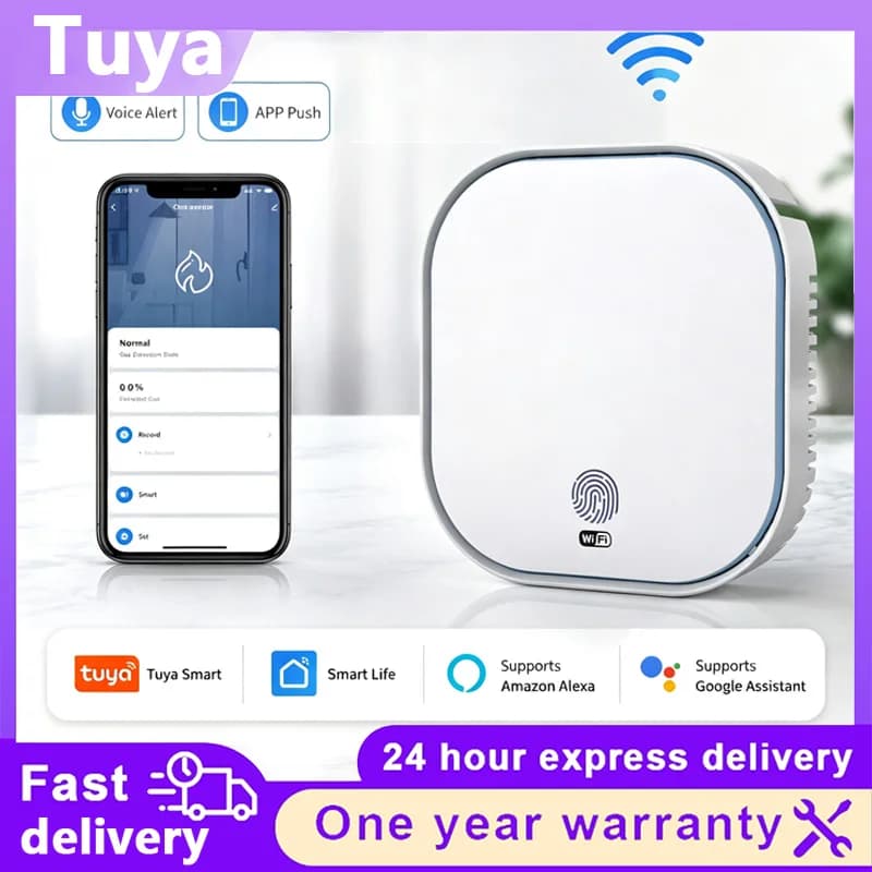 WiFi Tuya Smart Smoke Detector Natural Gas Carbon Monoxide Alarm Fire Sensor Alert for Kitchen Shop Home