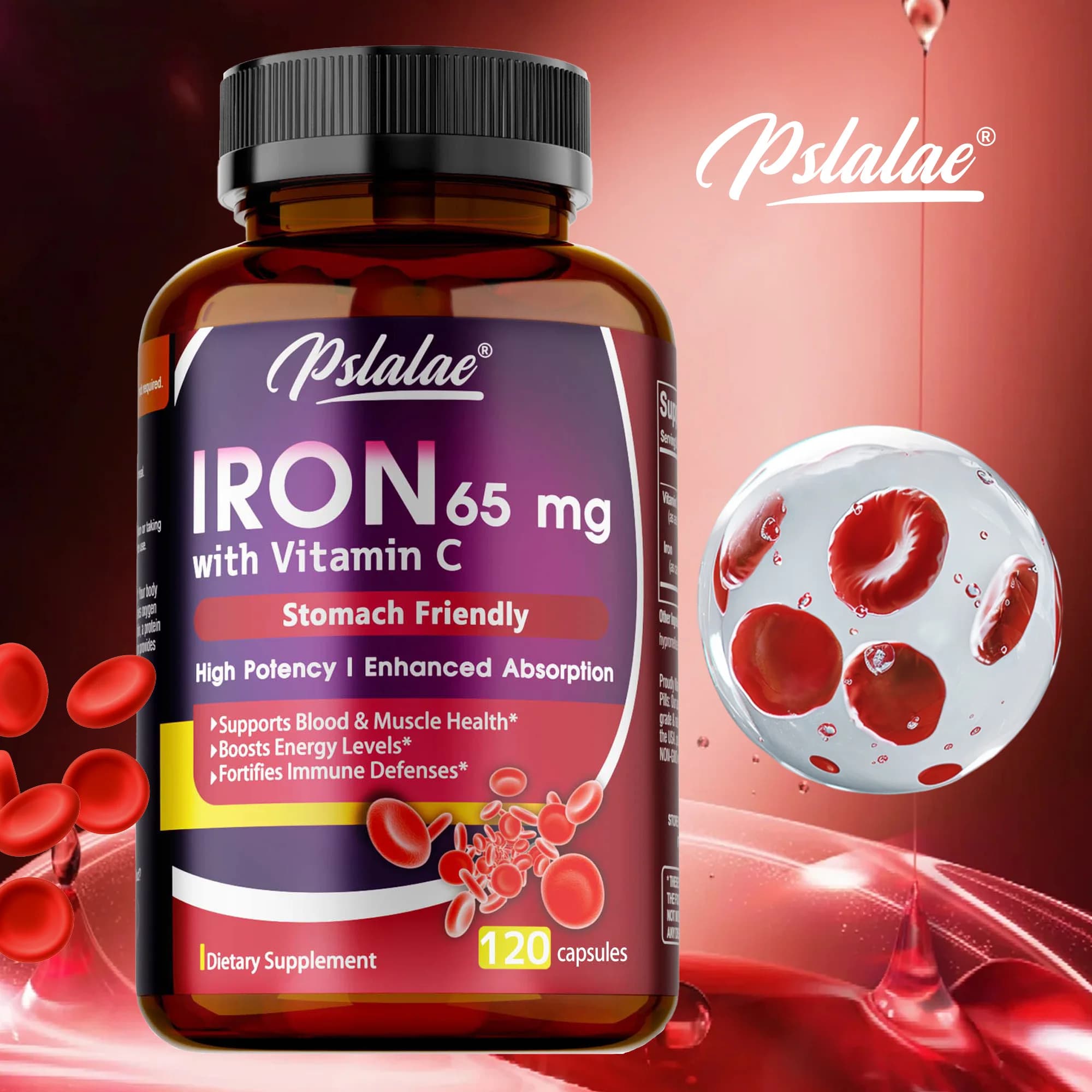 Iron Supplement - Promotes Brain and Heart Health, Fights Fatigue, Reduces Anemia, Improves Energy Levels and Immunity, Non-GMO