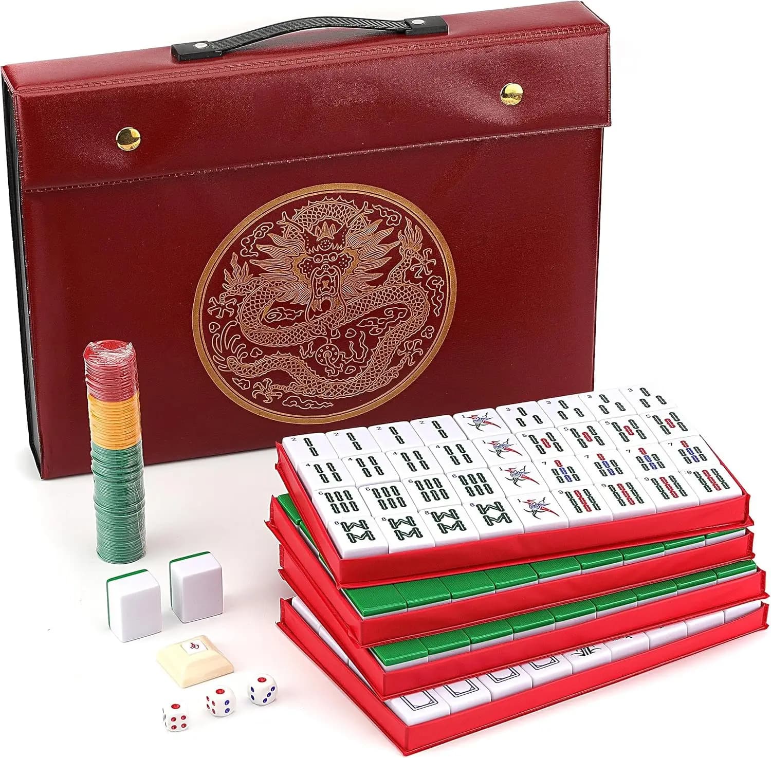 Set Completo di Mahjong Cinese con 146 Tessere Numerate, Valigetta da Viaggio e Manuale in Inglese - Gioco di Grandi Dimensioni