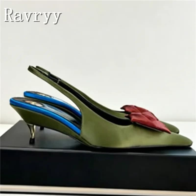 Women's Elegant Satin Slingback Kitten Heel Pumps Pointed Toe 3D Rose Flower Decor Chic Low Heel Sandals for Party Wedding