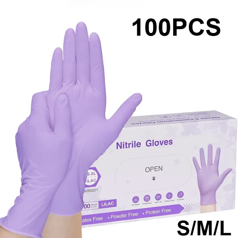 10-100Pcs Disposable Purple Nitrile Gloves, Latex Free Waterproof Gloves for Kitchen, Food Processing, Beauty Salon & Daily Work