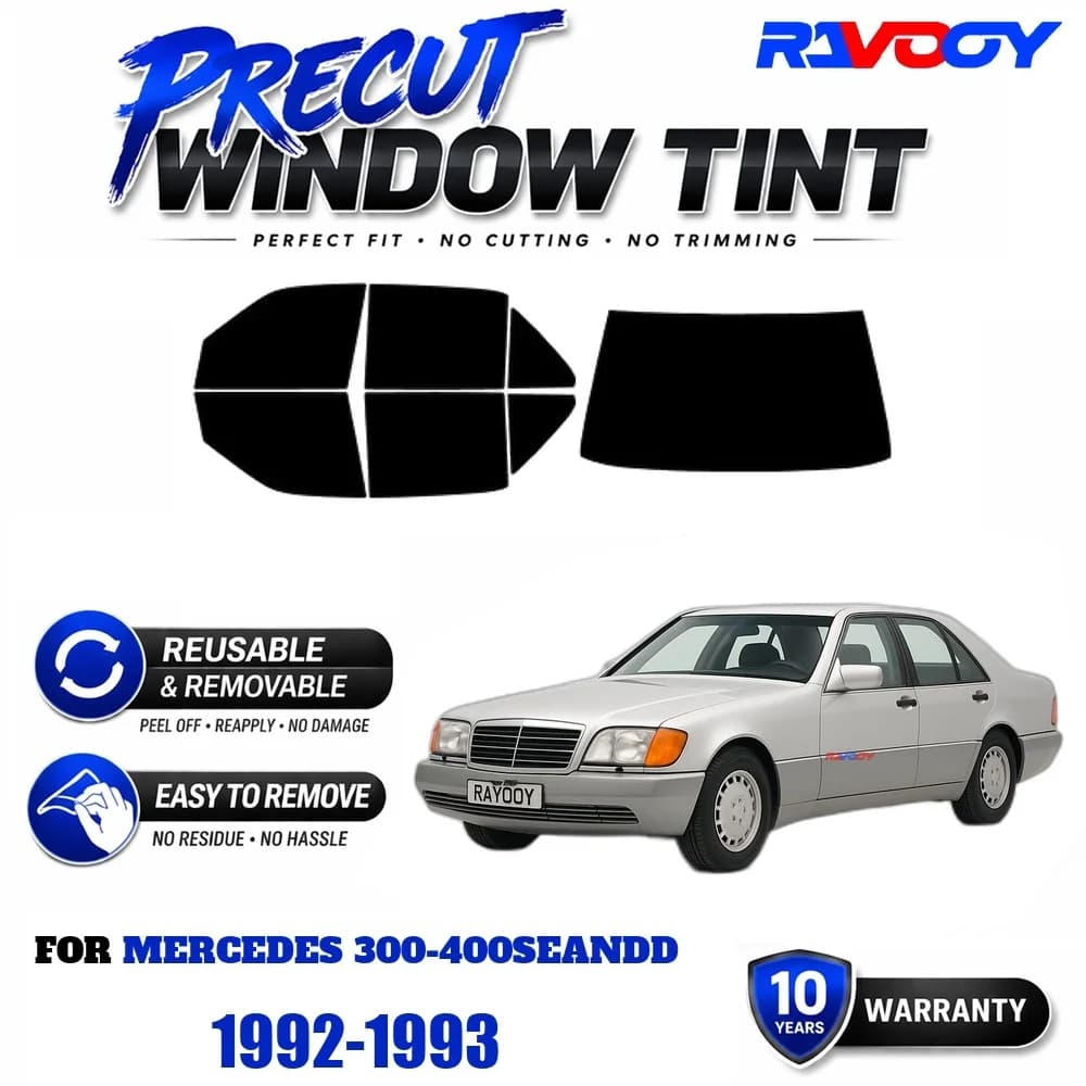 RAVOOY Precut Window Tint, Reusable Removable EPU Film, Custom Fit for Mercedes 300-400SEandD 1992-1993, UV Heat Protection