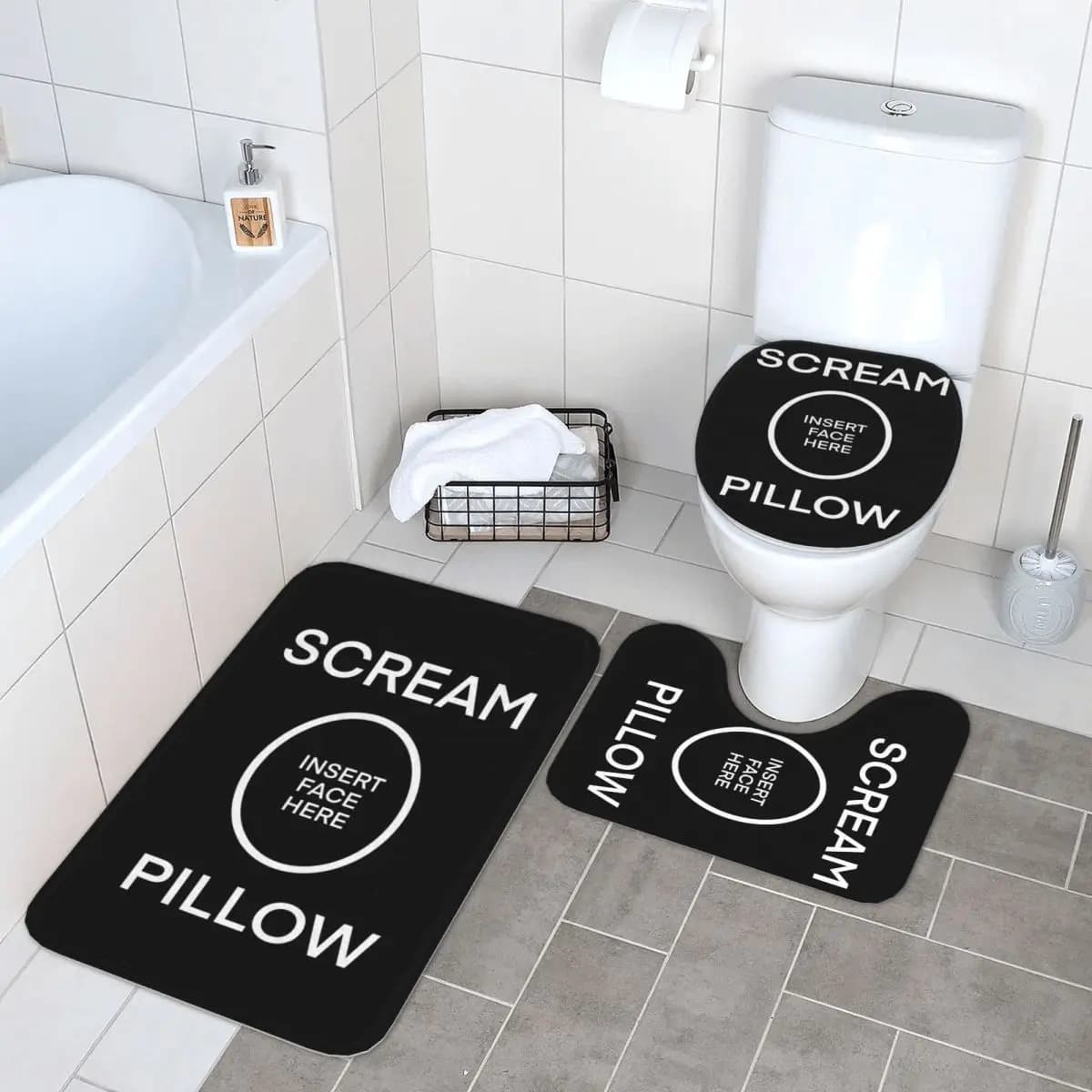 Scream Pillow 3 pezzi Tappetino da bagno Set da bagno Copri coperchio WC Decorazioni per la casa Tappeto antiscivolo