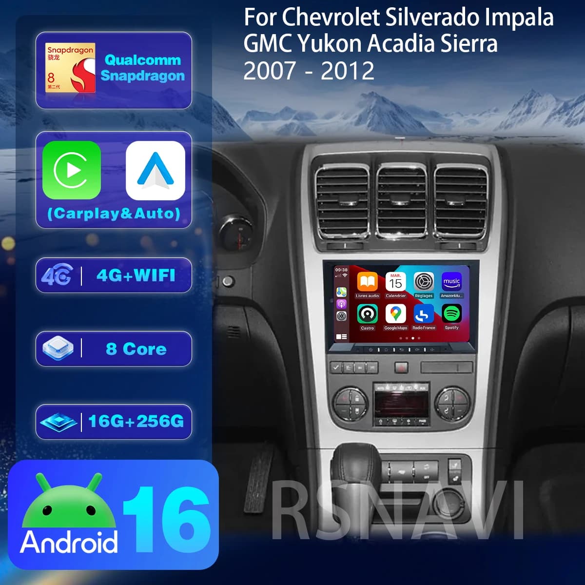 Android 16 Carplay Auto Screen 2K Car Radio Player For Chevrolet Silverado Impala GMC Yukon Acadia Sierra Snapdragon Wireless