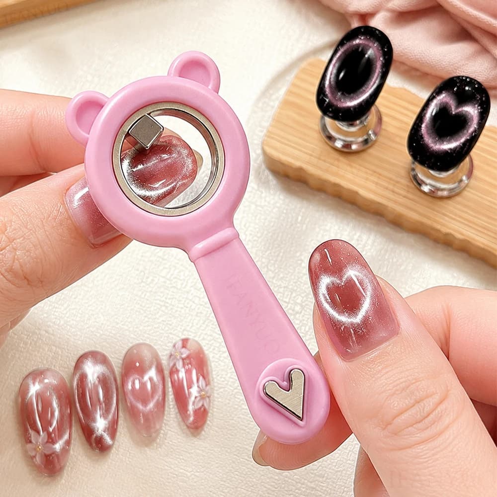 Cat Eye Nail Magnet 2-in-1 Bear Silicone Ring Magnetic Stick Create Black Hole Love Light Effect DIY Gel Manicure Nail Art Tool