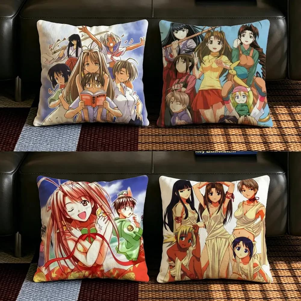 Set di fodere per cuscini in lino naturale con motivo Cartoon L-Love H-Hina, decorazione tutto in uno per divano, camera da letto e sedia