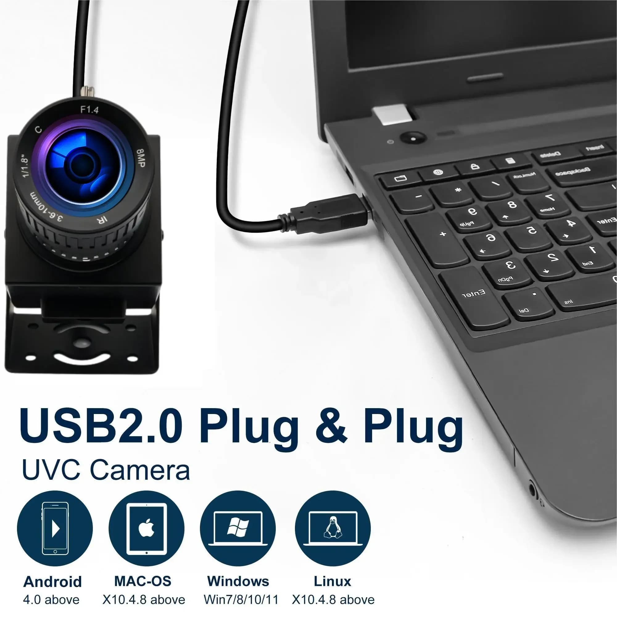 Telecamera USB ELP 2026 48MP IMX586 8K CMOS UVC Mini Webcam Industriale con Obiettivo Zoom Varifocale 3.6-10mm