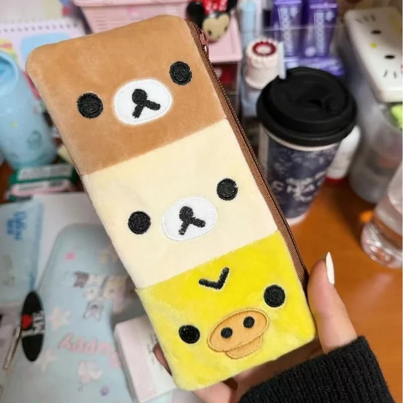Cute Rilakkuma Plush Pencil Case Kawaii Cartoon Anime Large Capacity Desktop Stationery Storage Bag Multifunctional Pencil Case