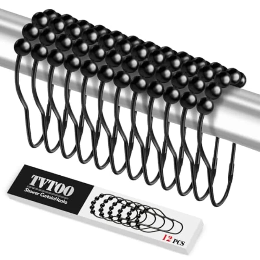 12PCS Shower Curtain Hooks, Shower Curtain Rings Black Rust Proof for Bathroom Shower Rods, Metal Shower Hooks Smooth＆Quick Sli