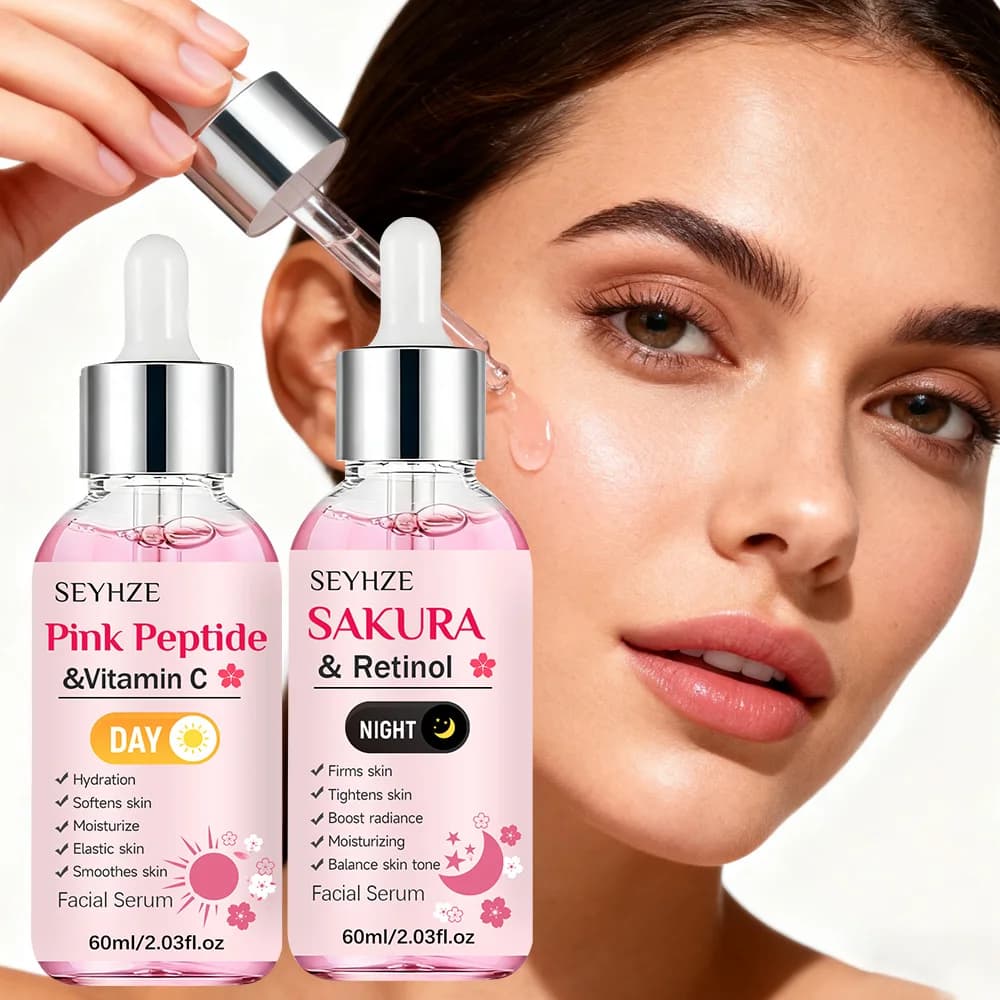 SEYHZE Sakura Retinol + Peptide Vitamin C Double Hydrating Essence - 2 Pieces Hydrating Cream Daylight And Night with Peptide A