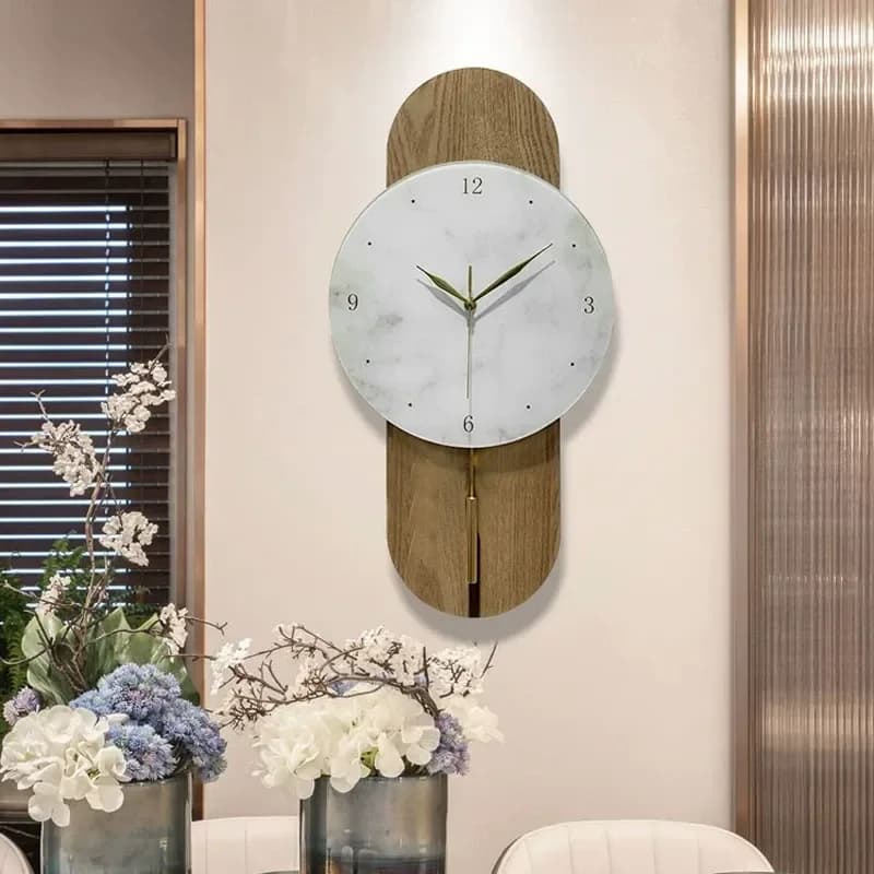 New Chinese Style Living Room Wall Clock Medieval Pendulum Hanging Clock Simple Log Atmosphere Background Wall Decor